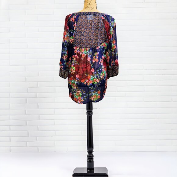 Fig & Flower Sheer Floral Boho Button Front Blouse (Like Figueroa & Flower) - Picture 3 of 11